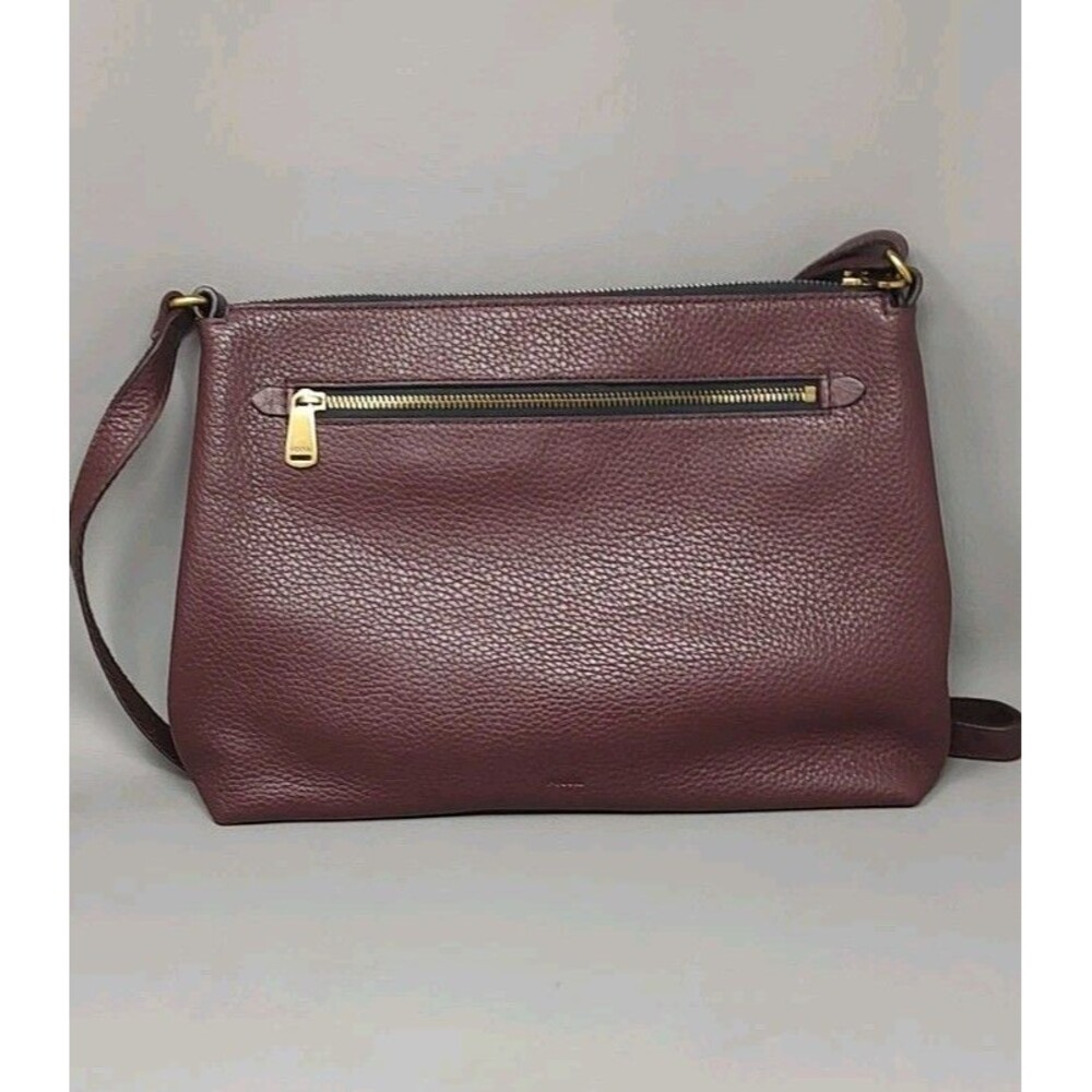 Fossil Kinley Crossbody Bag Purse Maroon Leather 13x9 with Zip Pockets & Strap